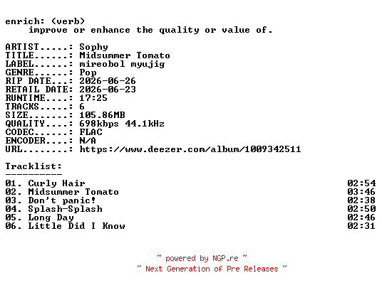 NFO for the release Sophy-Midsummer_Tomato-KR-EP-16BIT-WEB-FLAC-2026-ENRiCH by ENRiCH