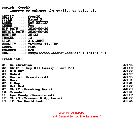 NFO for the release from20-Rated_R-KR-16BIT-WEB-FLAC-2026-ENRiCH by ENRiCH