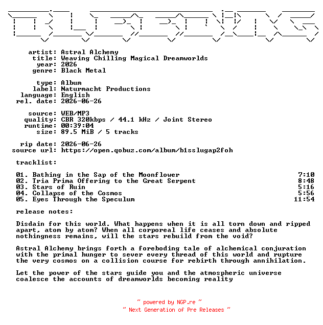 NFO for the release Astral_Alchemy-Weaving_Chilling_Magical_Dreamworlds-WEB-2026-BLEEDiNG by BLEEDiNG