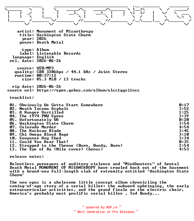 NFO for the release Monument_of_Misanthropy-Washington_State_Charm-WEB-2026-BLEEDiNG by BLEEDiNG