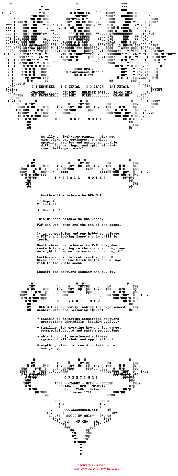 NFO for the release DROD.RPG.2.A.Courageous.Rescue.v2.0.0.941-DELiGHT by DELiGHT