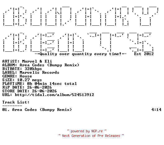 NFO for the release Marvel_And_Eli-Area_Codes_(Bumpy_Remix)-(XEL26116)-SINGLE-WEB-2026-BB by BB
