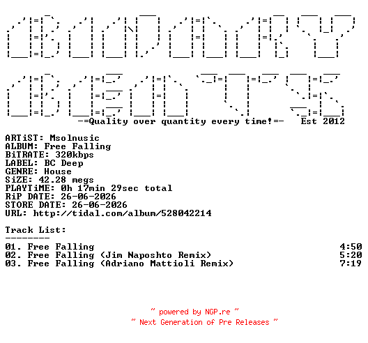 NFO for the release Msolnusic-Free_Falling-(BCD0040)-WEB-2026-BB by BB