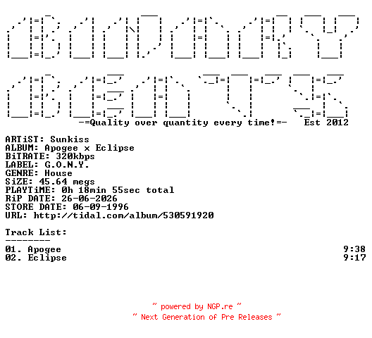 NFO for the release Sunkiss-Apogee_x_Eclipse-(GONY55)-WEB-1996-BB by BB
