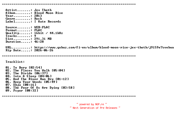NFO for the release Jex_Thoth-Blood_Moon_Rise-16BIT-WEB-FLAC-2013-LLC_INT by LLC_INT