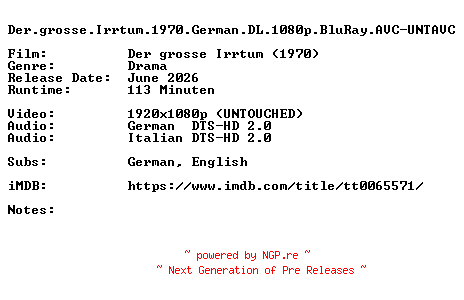 NFO for the release Der.grosse.Irrtum.1970.German.DL.1080p.BluRay.AVC-UNTAVC by UNTAVC
