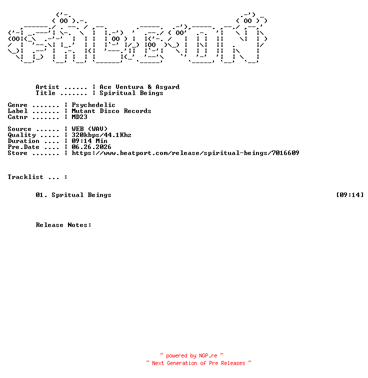 NFO for the release Ace_Ventura_And_Asgard-Spiritual_Beings-(MD23)-SINGLE-WEB-2026-FALCON by FALCON