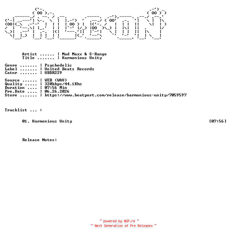 NFO for the release Mad_Maxx_And_S-Range-Harmonious_Unity-(UBDR229)-SINGLE-WEB-2026-FALCON by FALCON