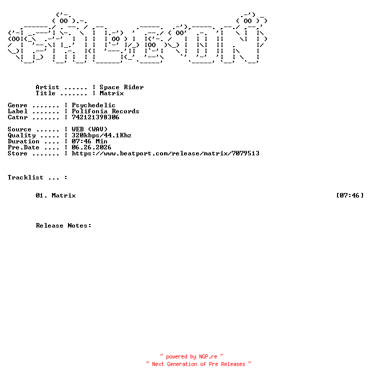 NFO for the release Space_Rider-Matrix-(742121398306)-SINGLE-WEB-2026-FALCON by FALCON