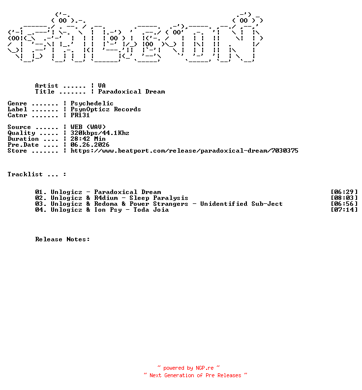 NFO for the release VA-Paradoxical_Dream-(PR131)-WEB-2026-FALCON by FALCON