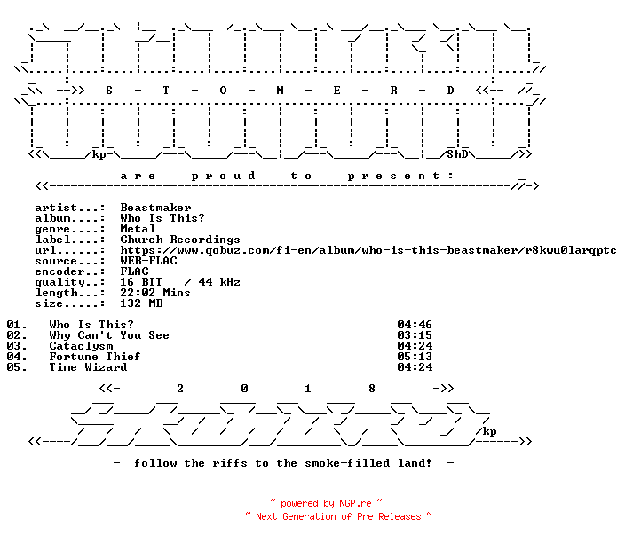 NFO for the release Beastmaker-Who_Is_This-16BIT-WEB-FLAC-2022-STONERD by STONERD