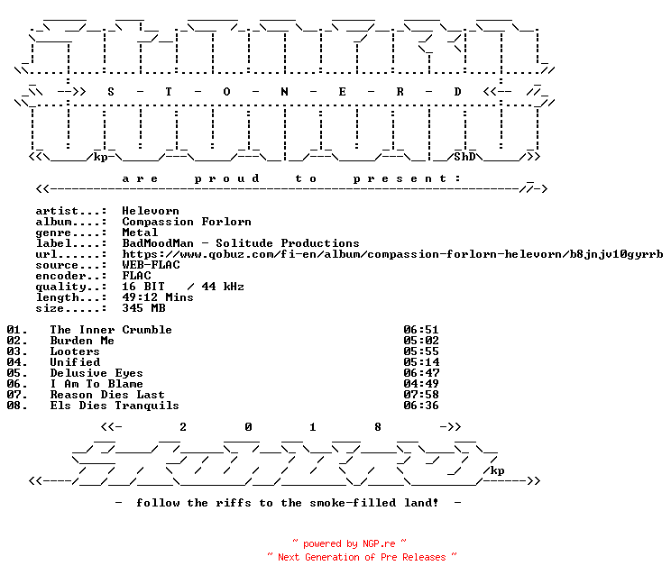 NFO for the release Helevorn-Compassion_Forlorn-16BIT-WEB-FLAC-2014-STONERD by STONERD