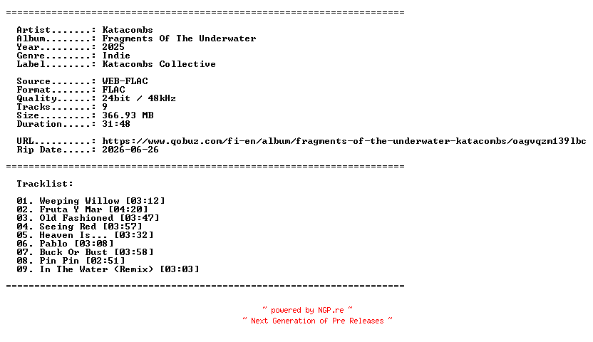NFO for the release Katacombs-Fragments_Of_The_Underwater-24BIT-WEB-FLAC-2025-LLC by LLC