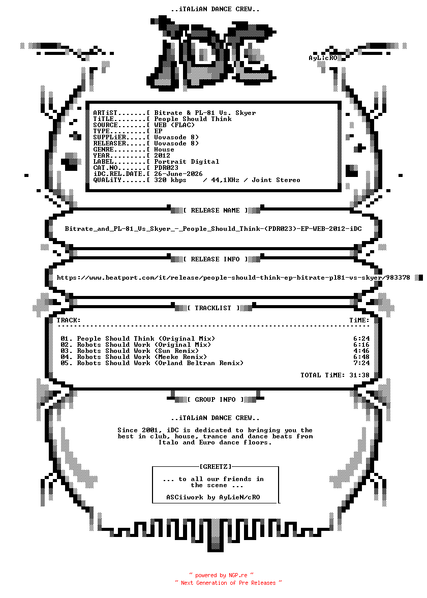 NFO for the release Bitrate_and_PL-81_Vs_Skyer_-_People_Should_Think-(PDR023)-EP-WEB-2012-iDC by iDC