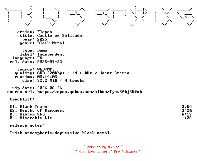 NFO for the release Floeyen-Castle_of_Solitude-Demo-WEB-2025-BLEEDiNG by BLEEDiNG