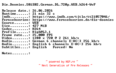 NFO for the release Die.Doomies.S01E02.German.DL.720p.WEB.h264-WvF by WvF