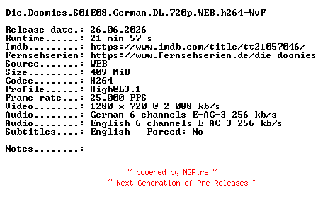 NFO for the release Die.Doomies.S01E08.German.DL.720p.WEB.h264-WvF by WvF
