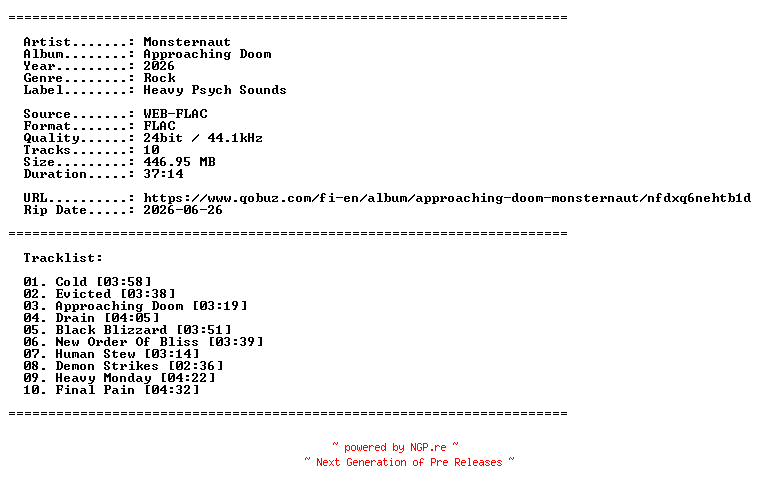 NFO for the release Monsternaut-Approaching_Doom-24BIT-WEB-FLAC-2026-LLC_INT by LLC_INT