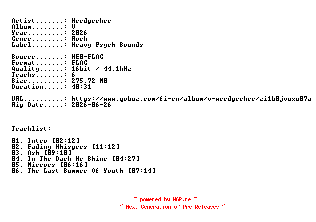 NFO for the release Weedpecker-V-16BIT-WEB-FLAC-2026-LLC_INT by LLC_INT