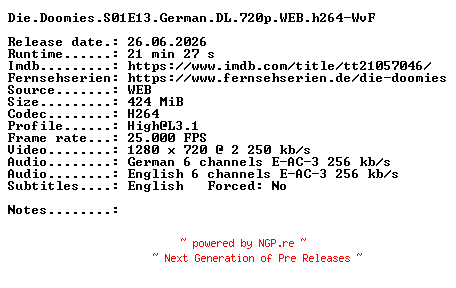 NFO for the release Die.Doomies.S01E13.German.DL.720p.WEB.h264-WvF by WvF