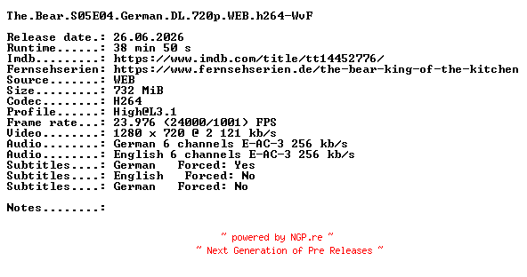 NFO for the release The.Bear.S05E04.German.DL.720p.WEB.h264-WvF by WvF
