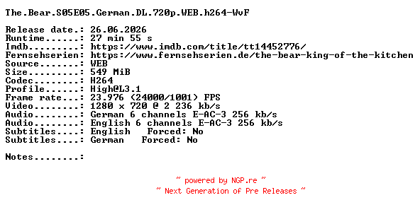 NFO for the release The.Bear.S05E05.German.DL.720p.WEB.h264-WvF by WvF