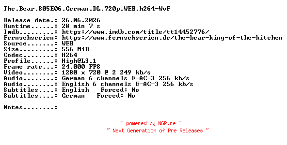 NFO for the release The.Bear.S05E06.German.DL.720p.WEB.h264-WvF by WvF
