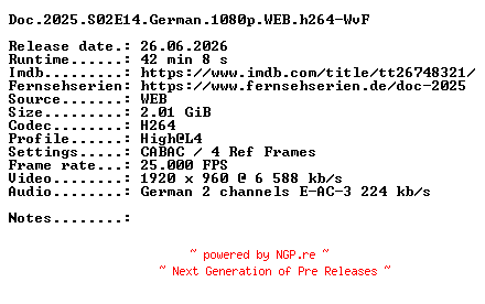 NFO for the release Doc.2025.S02E14.German.1080p.WEB.h264-WvF by WvF