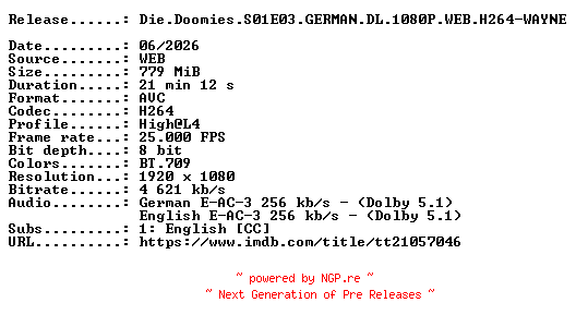 NFO for the release Die.Doomies.S01E03.GERMAN.DL.1080P.WEB.H264-WAYNE by WAYNE