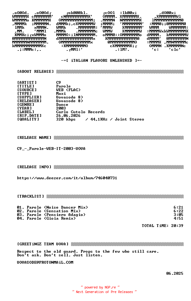 NFO for the release C9_-_Parole-WEB-IT-2003-UOVA by UOVA