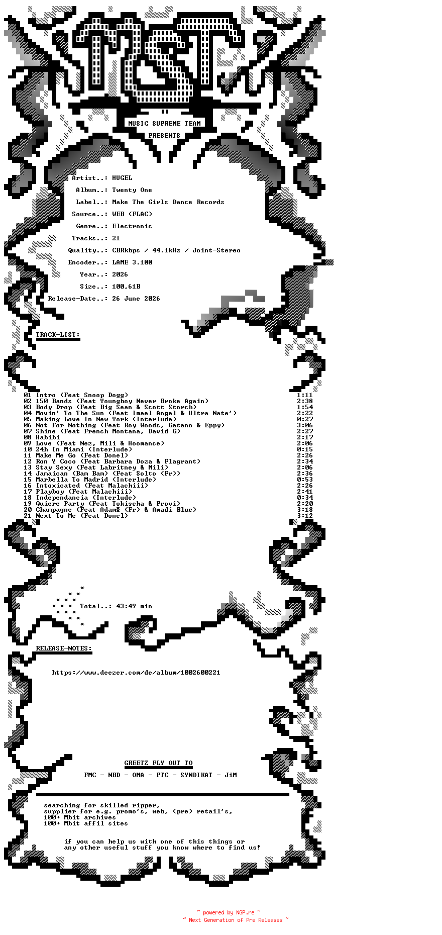 NFO for the release HUGEL_-_Twenty_One-WEB-2026-MST by MST