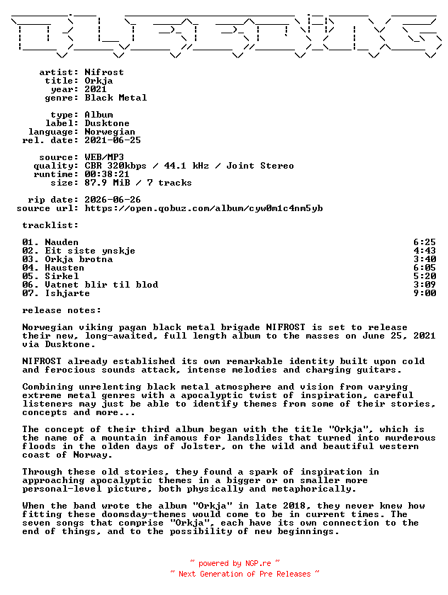 NFO for the release Nifrost-Orkja-NO-WEB-2021-BLEEDiNG by BLEEDiNG