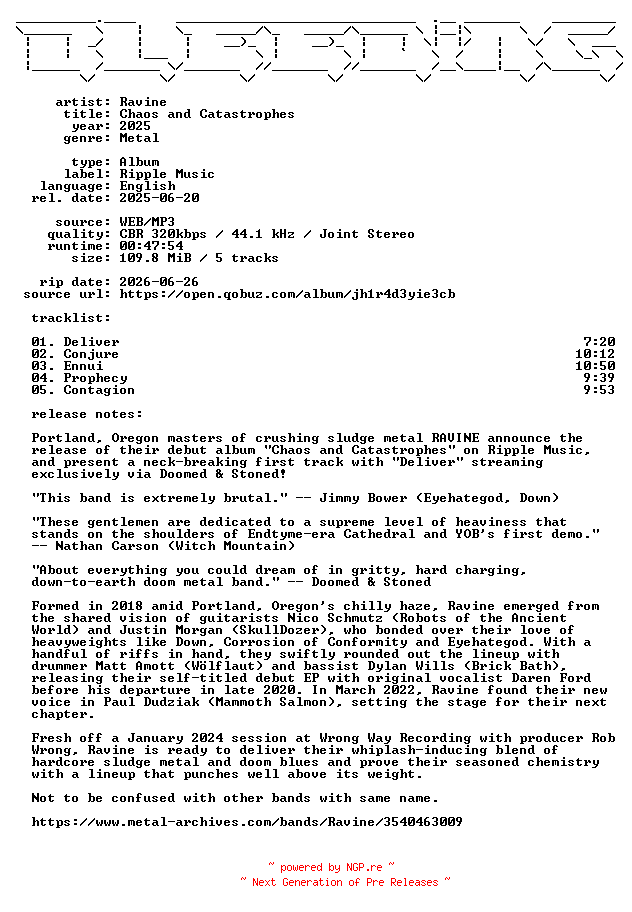 NFO for the release Ravine-Chaos_and_Catastrophes-WEB-2025-BLEEDiNG by BLEEDiNG