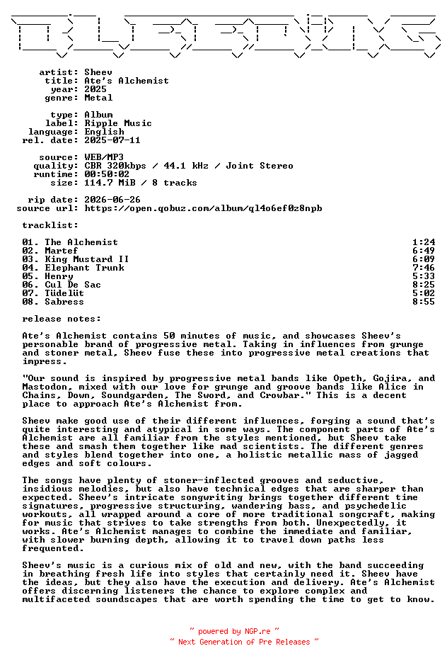 NFO for the release Sheev-Ates_Alchemist-WEB-2025-BLEEDiNG by BLEEDiNG