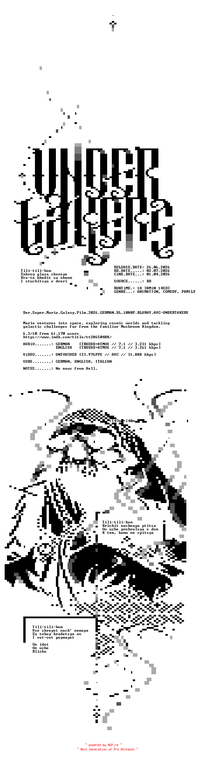 NFO for the release Der.Super.Mario.Galaxy.Film.2026.GERMAN.DL.1080P.BLURAY.AVC-UNDERTAKERS by UNDERTAKERS