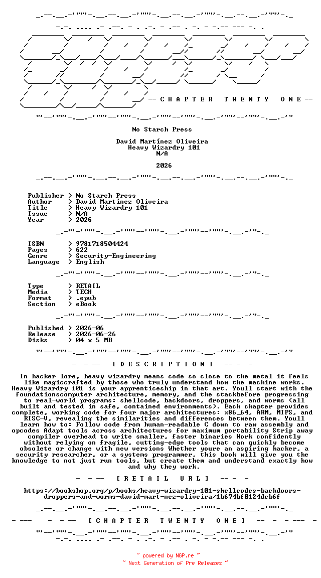 NFO for the release No.Starch.Press.-.Heavy.Wizardry.101.2026.RETAIL.EPUB.eBook-CTO by CTO