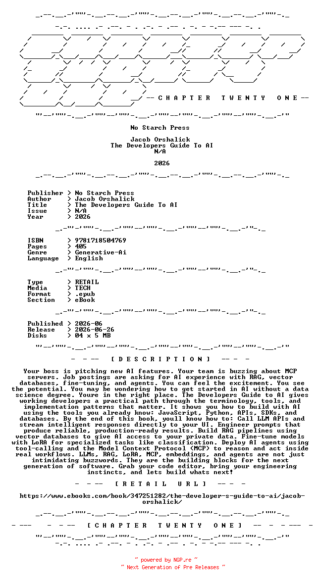 NFO for the release No.Starch.Press.-.The.Developers.Guide.To.AI.2026.RETAIL.EPUB.eBook-CTO by CTO