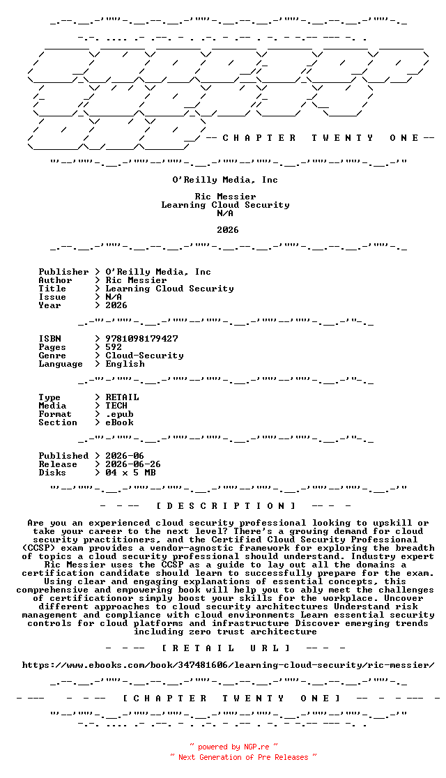 NFO for the release OReilly.Media.Inc.-.Learning.Cloud.Security.2026.RETAIL.EPUB.eBook-CTO by CTO