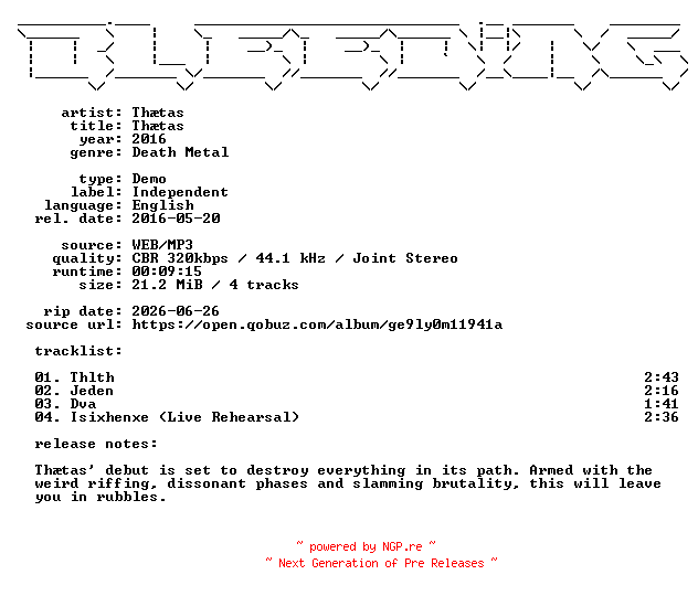 NFO for the release Thaetas-Thaetas-Demo-WEB-2016-BLEEDiNG by BLEEDiNG