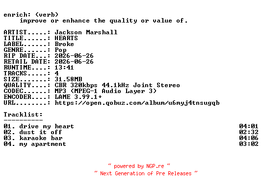NFO for the release Jackson_Marshall-HEARTS-EP-WEB-2026-ENRiCH by ENRiCH