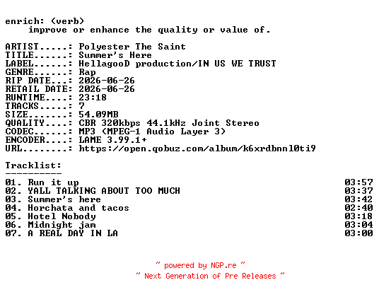 NFO for the release Polyester_The_Saint-Summers_Here-EP-WEB-2026-ENRiCH by ENRiCH