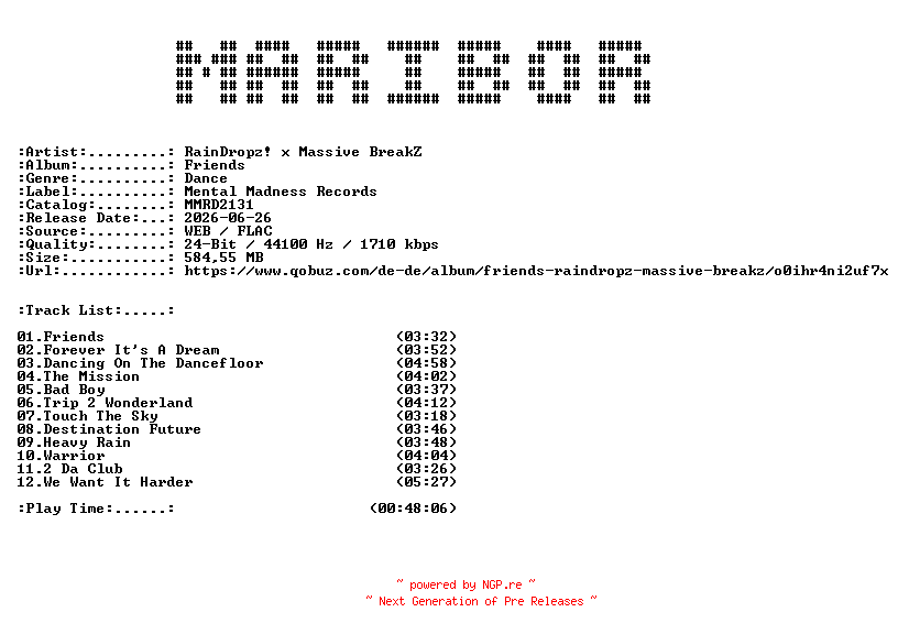 NFO for the release RainDropz_x_Massive_BreakZ-Friends-(MMRD2131)-24BIT-WEB-FLAC-2026-MARiBOR by MARiBOR