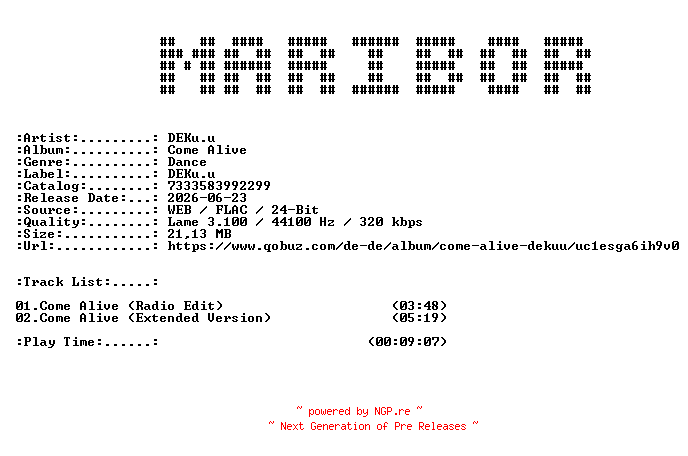NFO for the release DEKu.u-Come_Alive-WEB-2026-MARiBOR by MARiBOR
