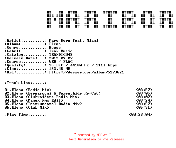 NFO for the release Marc_Korn_feat._Miani-Elena-(TRAKDIG048)-16BIT-WEB-FLAC-2012-MARiBOR by MARiBOR