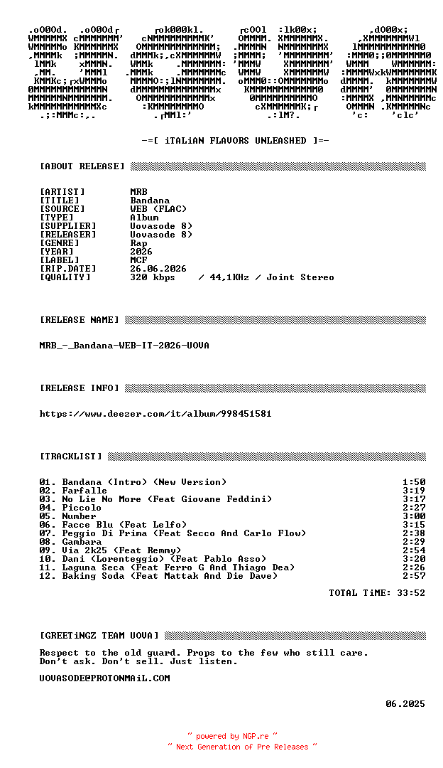 NFO for the release MRB_-_Bandana-WEB-IT-2026-UOVA by UOVA