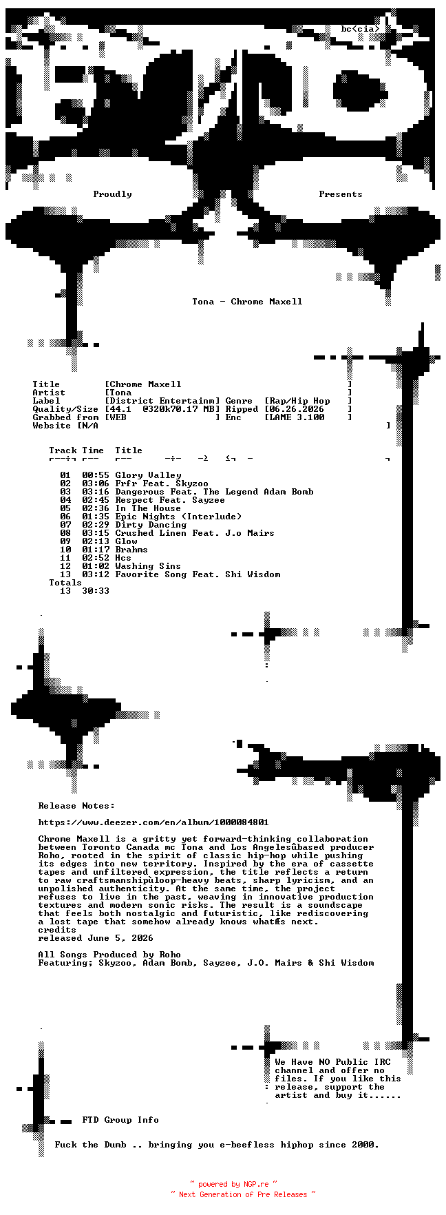 NFO for the release Tona-Chrome_Maxell-WEB-2026-FTD by FTD