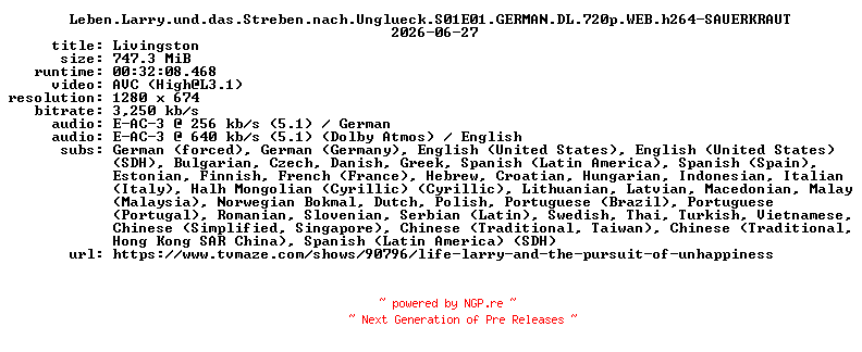 NFO for the release Leben.Larry.und.das.Streben.nach.Unglueck.S01E01.GERMAN.DL.720p.WEB.h264-SAUERKRAUT by SAUERKRAUT
