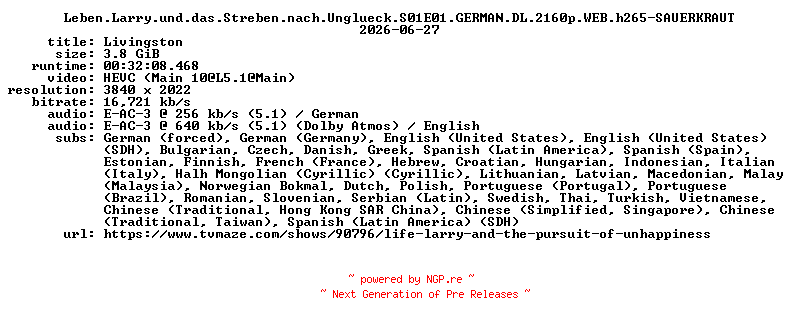 NFO for the release Leben.Larry.und.das.Streben.nach.Unglueck.S01E01.GERMAN.DL.2160p.WEB.h265-SAUERKRAUT by SAUERKRAUT