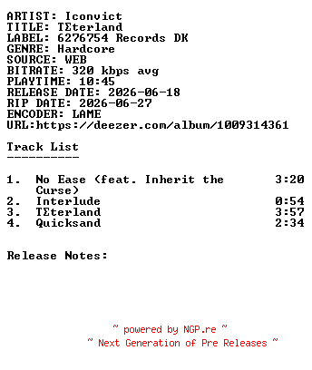 NFO for the release Iconvict-Taeterland-WEB-2026-SDR by SDR