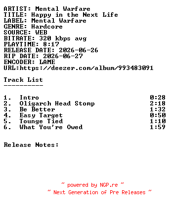 NFO for the release Mental_Warfare-Happy_In_The_Next_Life-WEB-2026-SDR by SDR
